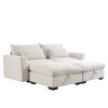 Corduroy Two-Seater Sofa with 2 Storage Footrest, 2 Seater Sectional deep seat sofa,Comfy Couches for Living Room ,Beige Sofa