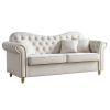 82.68'' Mid Century Modern Velvet Couch Chesterfield Sofa for Living Room,Hotel,Guest Room,Waiting Room, Beige Color