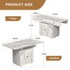 47" Wood Folding Dining Table with storage rack and cabinet, Removable Entryway Table with 6 Wheels, White Marble Color Kitchen Island