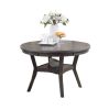 Dining Room Furniture Gray Oak Rubber wood MDF Round Table 1pc Table w Shelve