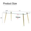 Modern rectangular glass dining table, suitable for 4-6 people, with tempered glass countertop and gold metal legs, writing desk, suitable for kitchen