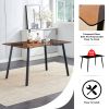 One table and 4 light gray PU chairs. Rectangular tea brown glass dining table, tempered glass tabletop and black metal legs, suitable for kitchen