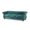 84-Inch Teal 3-Seater Velvet Sofa – Button Tufted with Nailhead Trim, Curved Backrest, and Rolled Arms