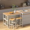 3 PCS Dining Table Set Rustic Retro Breakfast Table Dining Stools Rubber Wood for 2 with Two Open Shelves for Small Space Kitchen Dining Room Cream Wh