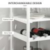 Rolling Kitchen Island with Storage, Kitchen Cart with 4-bottle Wine Rack, Bar Cart with Stemware Holder, Shelves, Drawer and Cabinet, White