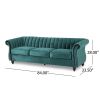 84-Inch Teal 3-Seater Velvet Sofa – Button Tufted with Nailhead Trim, Curved Backrest, and Rolled Arms