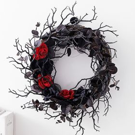 Halloween wilted wreath Faux flowers black decorative wreath door hanging holiday decoration rattan circle wall hanging