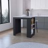 Harlan Kitchen Island, Counter Height Table Top with 3-Side Shelf