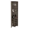 Essential Corner Bar Cabinet , Three Shelves, Eight Built-in Wine Rack, Two Side Shelves Dark Brown