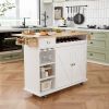 44 Inch Kitchen Island Cart with Solid Wood Top, Wine Storage, Spice Rack, Towel Rack, Wine Glass Holder, Rolling Kitchen Island Table on Wheels