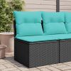 Patio Chair Armless with Cushions Black Poly Rattan