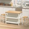 3 PCS Dining Table Set Rustic Retro Breakfast Table Dining Stools Rubber Wood for 2 with Two Open Shelves for Small Space Kitchen Dining Room Cream Wh