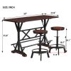 3-Piece Dining Table Set, 59" Wooden Sofa Side Table with Stabilizing Base, Rustic Brown Industrial Adjustable Height Stools