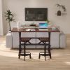 3-Piece Dining Table Set, 59" Wooden Sofa Side Table with Stabilizing Base, Rustic Brown Industrial Adjustable Height Stools