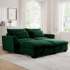 Corduroy Two-Seater Sofa with 2 Storage Footrest,2 Seater Sectional deep seat sofa,Comfy Couches for Living Room,Green Sofa