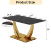 Modern minimalist rectangular glass dining table, 0.4 "thick, black sticker glass tabletop, gold plated metal legs. Used in kitchens, restaurants