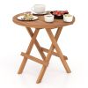 Round Patio Folding Coffee Table Teak Wood with Slatted Tabletop