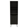 Manhattan TallL Bar Cabinet, Eight Built-in Wine Rack, Two Cabinets With Single Door -Black