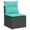 Patio Chair Armless with Cushions Black Poly Rattan