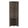 Essential Corner Bar Cabinet , Three Shelves, Eight Built-in Wine Rack, Two Side Shelves Dark Brown