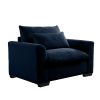 Blue Corduroy Deep Seat Single Sofa Accent Chair,Deep Seat Couch with Waist Pillow for Living Room/Apartment/Office