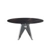 59.05" Round Marble Dining Table with Silver Stainless Steel Design Base, Artificial Marble for 6-8 People