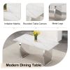 Modern rectangular dining table, 0.4 inch white patterned top, silver legs, suitable for kitchen, dining room