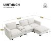 [VIDEO provided][New]109*57"Modern Sectional Cloud Sofa with Console,USB Charging Port,Reading Light,Cup Holder,4 Seat Chenille Modular Couch