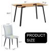 One table and 4 light gray PU chairs. Rectangular tea brown glass dining table, tempered glass tabletop and black metal legs, suitable for kitchen