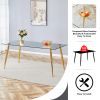 Modern rectangular glass dining table, suitable for 4-6 people, with tempered glass countertop and gold metal legs, writing desk, suitable for kitchen