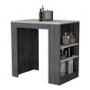 Kitchen Island, Kitchen Bar Table 36" H, 3-Side Shelves, Smokey Oak / Ibiza Marble Color Finish