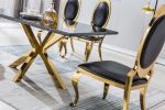 Modern Rectangular Marble Table for Dining Room/Kitchen, 1.02" Thick Marble Top, Gold Finish Stainless Steel Base