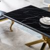 Modern Rectangular Marble Table for Dining Room/Kitchen, 1.02" Thick Marble Top, Gold Finish Stainless Steel Base