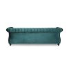 84-Inch Teal 3-Seater Velvet Sofa – Button Tufted with Nailhead Trim, Curved Backrest, and Rolled Arms