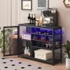 Bar Cabinet,Wine Bar Cabinet,Liquor Storage Credenza,Sideboard with Wine Racks & Stemware Holder,With UAB socket,Metal bracket,placed in family bars