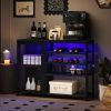 Bar Cabinet,Wine Bar Cabinet,Liquor Storage Credenza,Sideboard with Wine Racks & Stemware Holder,With UAB socket,Metal bracket,placed in family bars