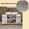 Kitchen island rolling trolley cart with 1 drawer & 2 doors with storage racks & Adjustable Shelves & towel rack & seasoning rack rubber wood table to