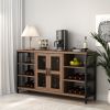 Wine Bar Cabinet for Liquor and Glasses, Rustic Wood Wine Bar Cabinet with Storage , Multifunctional Floor Wine Cabinet for Living Room(55 Inch