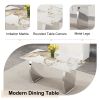 Modern rectangular dining table, imitation marbled rock plate table top, stainless steel table legs, suitable for kitchen, dining room