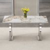 Modern rectangular dining table, imitation marbled rock plate table top, stainless steel table legs, suitable for kitchen, dining room