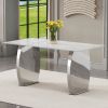 Modern rectangular dining table, 0.4 inch white patterned top, silver legs, suitable for kitchen, dining room