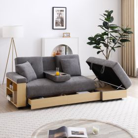 Convertible Sleeper Sofa Couch,Multifunctional Double Folding Sofa Bed,Storage Ottoman and Sofa arm with box and drawer (Color: as Pic)