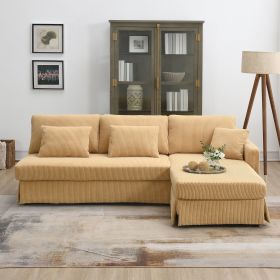 [VIDEO provided][New]87*61"Modern L-shaped Corduroy Sofa with Reversible Chaise,4-seat Upholstered Sectional Indoor Furniture (Color: as Pic)