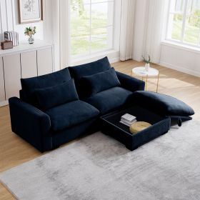 Sectional Sofa Comfy Corduroy Couch for Living Room with Pillows and Round Armrests (Color: as Pic)