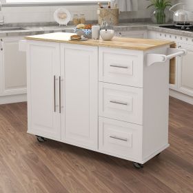 Kitchen Island with Spice Rack, Towel Rack and Extensible Solid Wood Table Top-White (Color: as Pic)