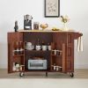 Kitchen Island with Drop Leaf Countertop, Rolling Kitchen Island Cart , Barn Door Kitchen Island Table with Storage Cabinet and Tower Rack