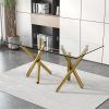 Large modern minimalist rectangular glass dining table, suitable for 6-8 people, equipped with 0.39 "tempered glass tabletop and metal legs