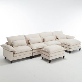 [VIDEO provided][New]154.8" Oversized Modular Sofa , Ice Velvet Large U-Shaped Couch Comfy Upholstered 4-Seat Sofa with 2 Ottoman, 4 Lumbar Pillow (Color: as Pic)