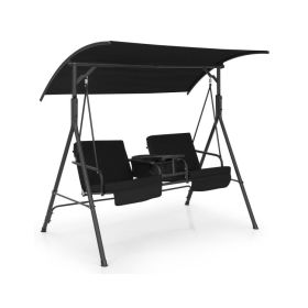 Porch Swing Chair with Adjustable Canopy (Color: Black)