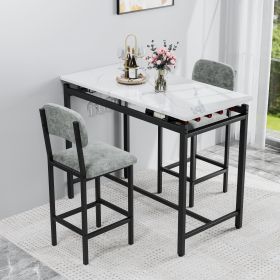 Kitchen Table Set, Dining Table and Chairs for 2, 3 Piece Dining Room Table Set with 2 Upholstered Chairs, Bar Dining Table Set for Small Spaces (Color: Gray)